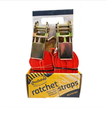 RATCHET TIE-DOWN STRAPS - 25MM X 5M X 1000KG - TWIN PACK